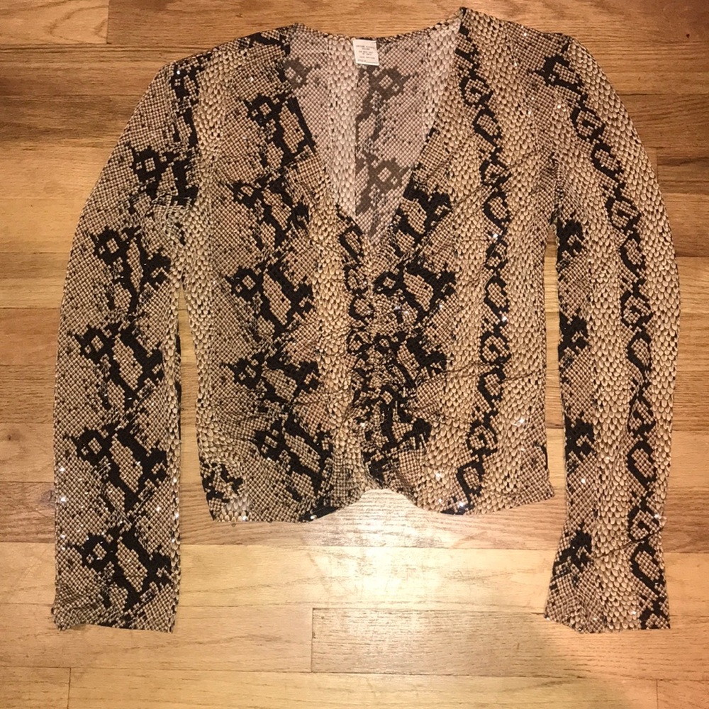 Python Print Stretch W Embossed Shine V Neck Ruch - image 1